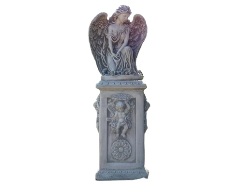 Angel with Wings on English Pedestal - 113 cm - Stone