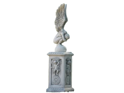 Kneeling Angel on English Pedestal - 140 cm - Stone