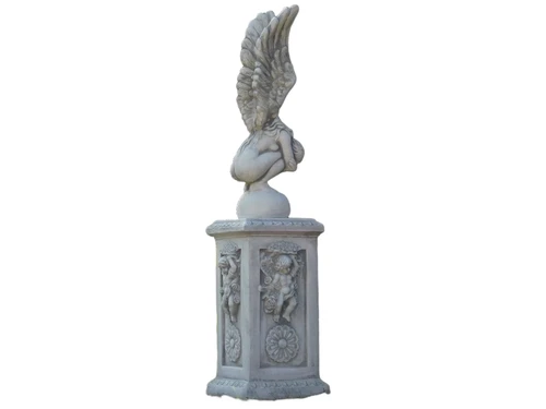 Kneeling Angel on English Pedestal - 140 cm - Stone