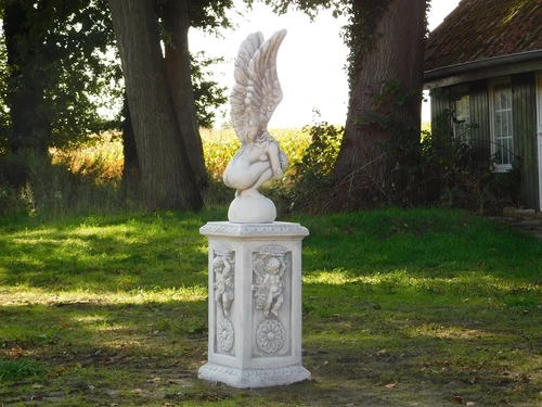 Kneeling Angel on English Pedestal - 140 cm - Stone