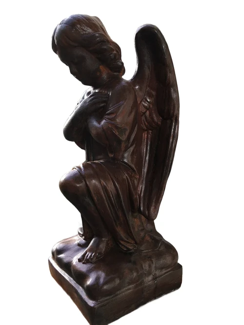 Sculpture: Kneeling Angel – Solid Stone in Oxide