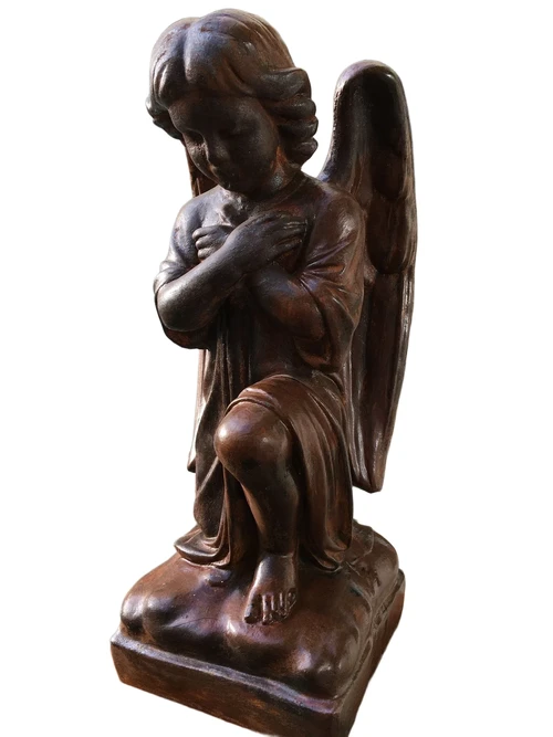 Sculpture: Kneeling Angel – Solid Stone in Oxide