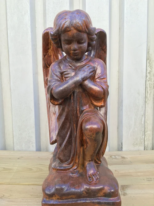 Sculpture: Kneeling Angel – Solid Stone in Oxide