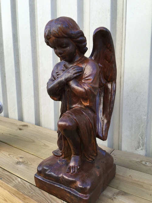 Sculpture: Kneeling Angel – Solid Stone in Oxide