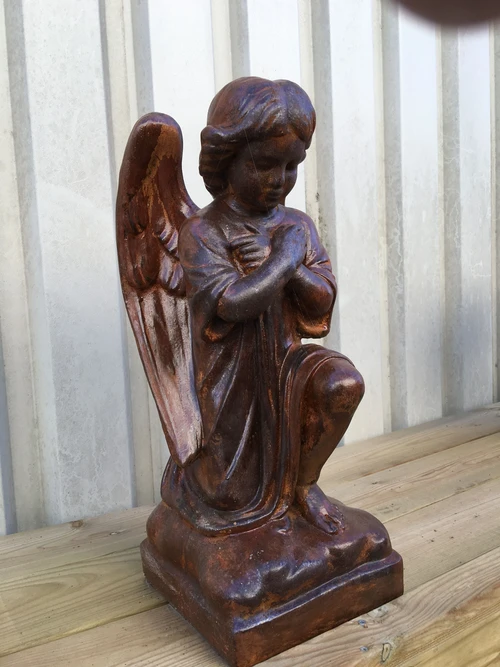 Sculpture: Kneeling Angel – Solid Stone in Oxide