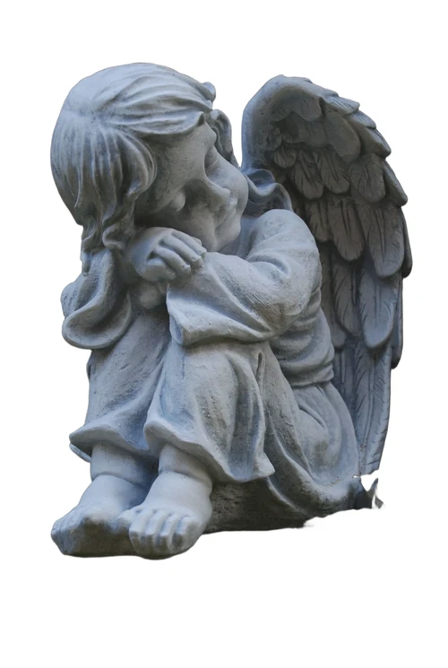 Beautiful sitting angel, full of detail, full of stone.