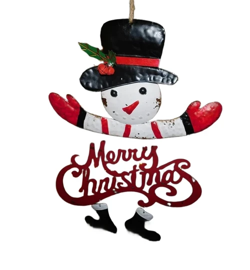 Sneeuwpop Merry Christmas - decoratieve old look hanger