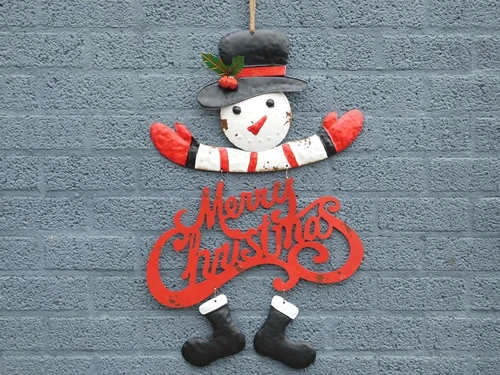 Sneeuwpop Merry Christmas - decoratieve old look hanger