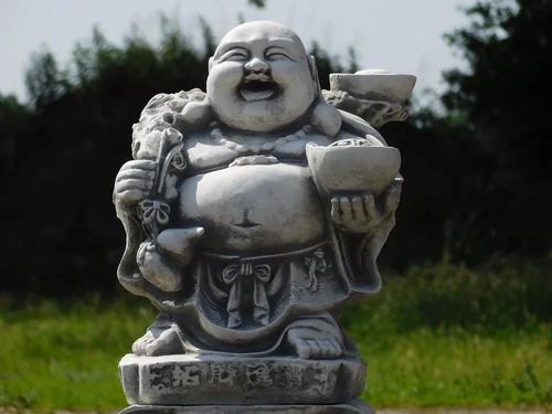 Eenmalig: Lachende Boeddha op Sokkel - 48 cm - Steen