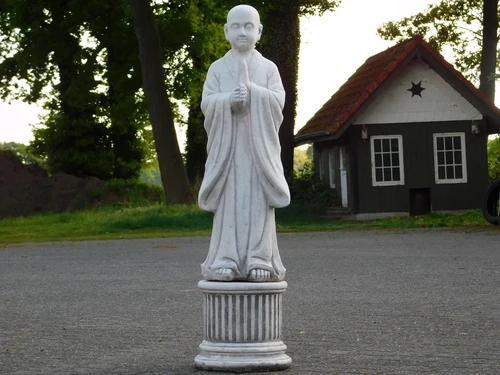 Greeting Monk on Pedestal - Solid Stone