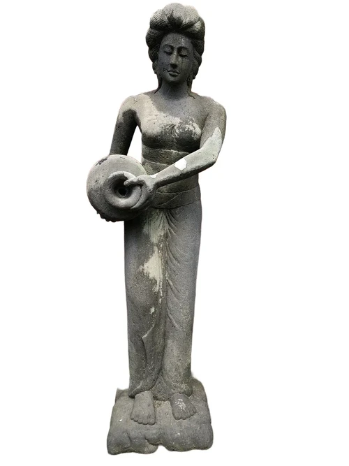 Large forsaken lava stone woman with jug, hindu statue- XL