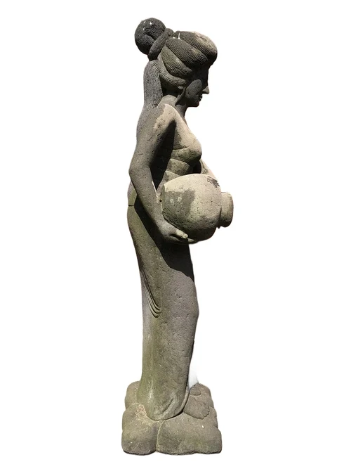 Large forsaken lava stone woman with jug, hindu statue- XL