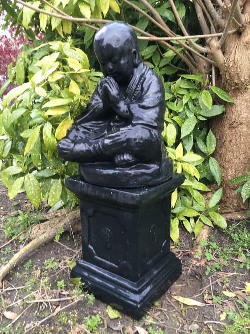 Japanese Monk on Pedestal - Black - Stone
