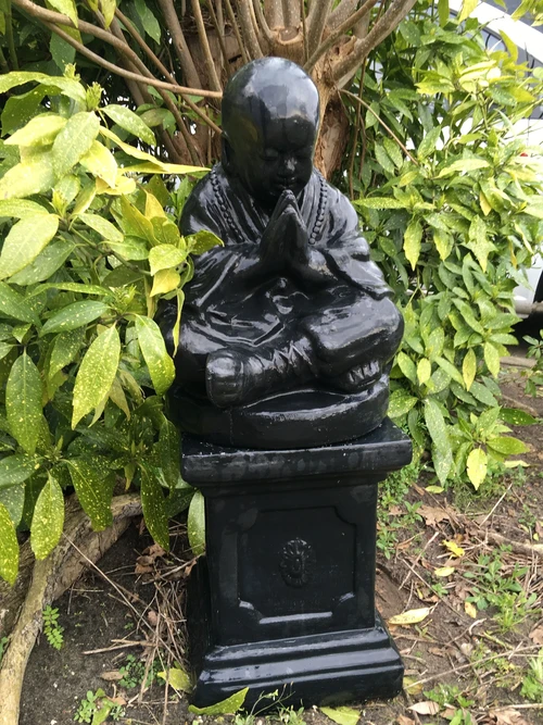 Japanese Monk on Pedestal - Black - Stone