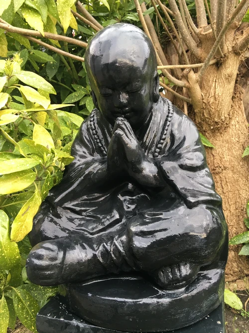 Japanese Monk on Pedestal - Black - Stone