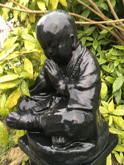 Japanese Monk on Pedestal - Black - Stone