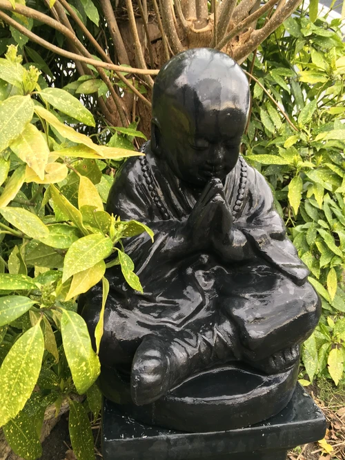 Japanese Monk on Pedestal - Black - Stone