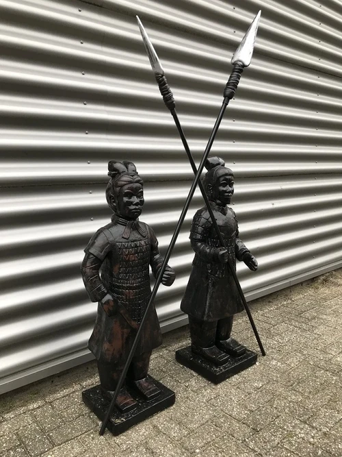 Set Japanse krijgers, tuinbeelden, steen, camouflage-black