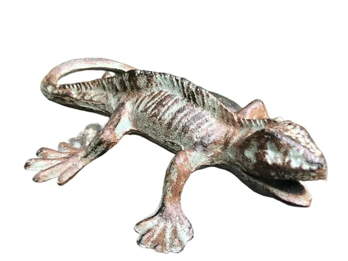 Eidechse, Gecko, Gusseisen grün-braun, schöne Statue.