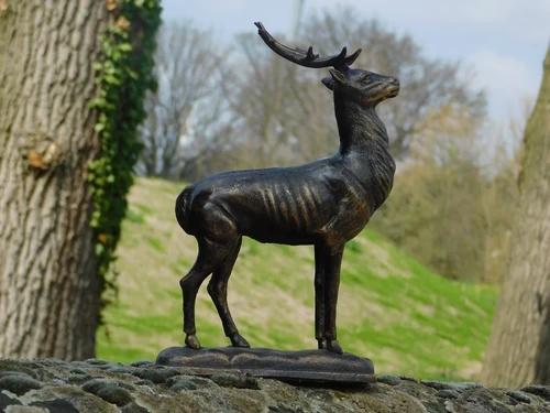 Deer - standing with antlers - bronze look - metal, LAST ONE!