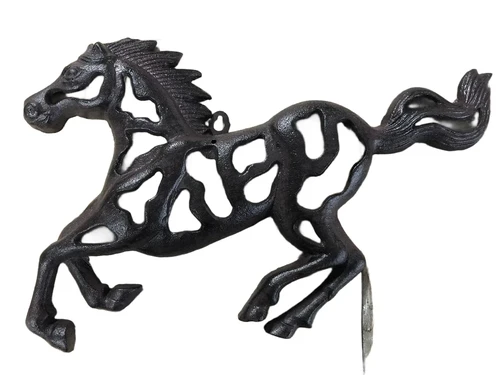Wall ornament abstract image of a running horse, cast iron brown.