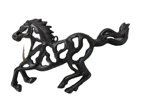 Wall ornament abstract image of a running horse, cast iron brown.