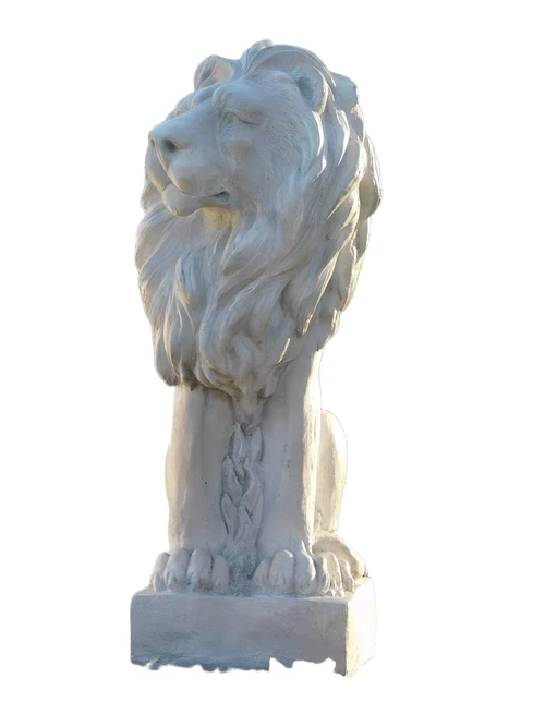 Mooie zittende leeuw, polystone, prachtig beeld, rechts kijkende.
