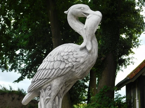Statue Heron with Fish - 90 cm - Stone