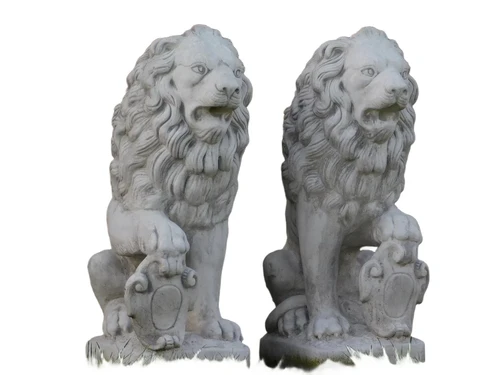 Leeuwen met Schild - Set van 2 - Steen