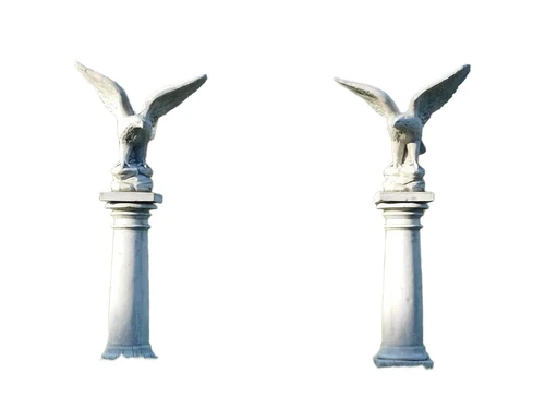 Set of 2 - Eagle on Pedestal - 140 cm - Solid Stone