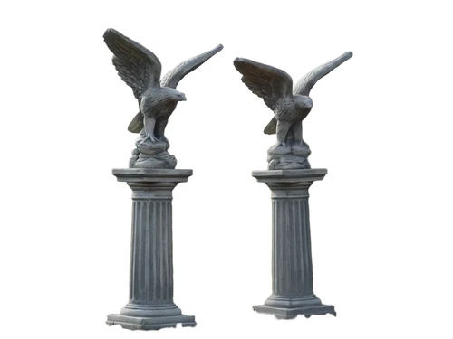 Set of 2 Eagles on Pedestal - 130 cm - Stone