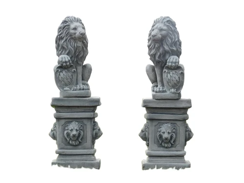 Set of 2 Lions on Pedestal - 100 cm - Stone