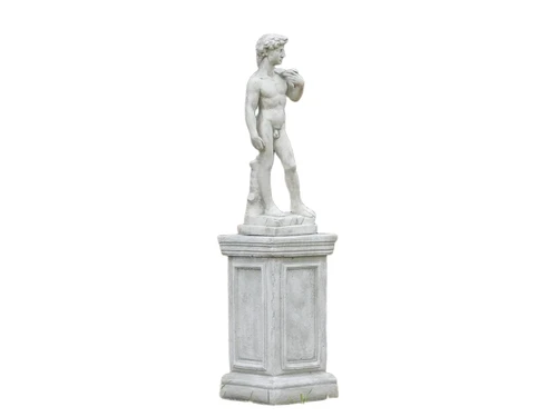 Statue David on Pedestal | 105 cm High | Stone | White and Grey Shades