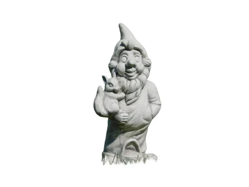 Statue gnome with squirrel - solid stone