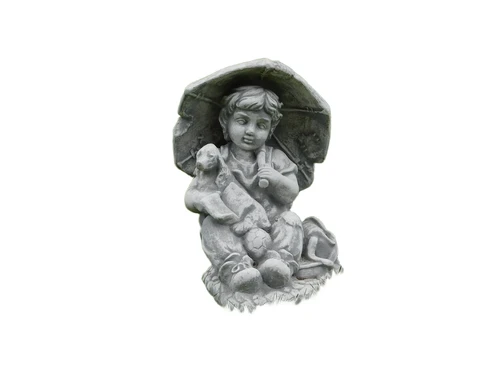 Statue child with dog - solid stone