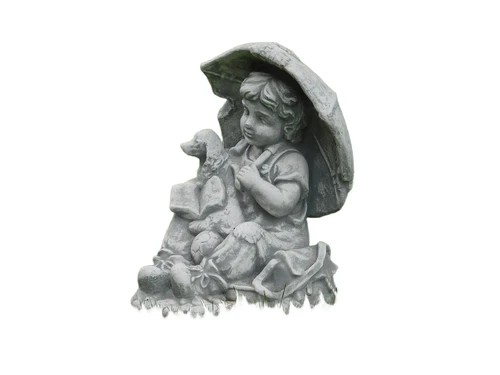Statue child with dog - solid stone