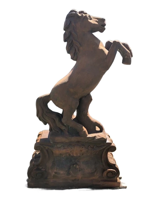 Rearing Horse on Plinth XXL - 180 cm - Oxide-Finish Stone