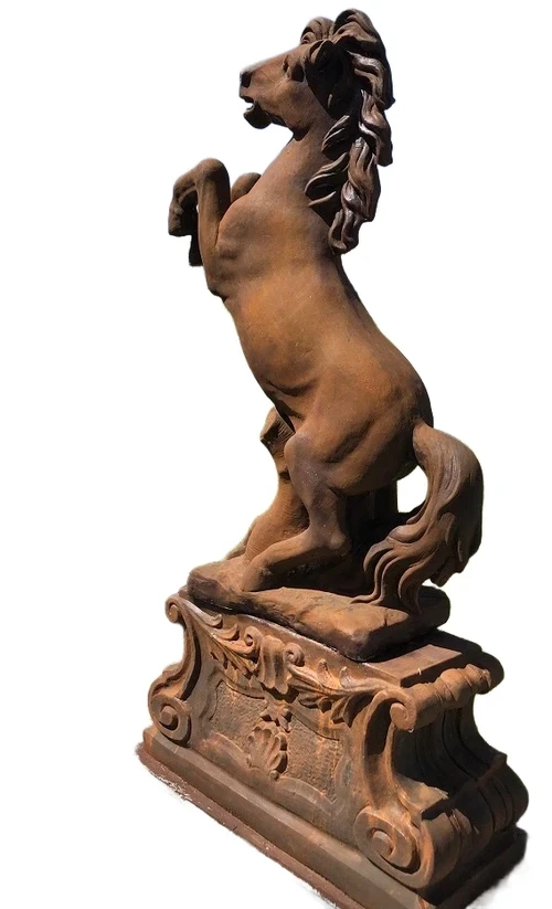 Rearing Horse on Plinth XXL - 180 cm - Oxide-Finish Stone