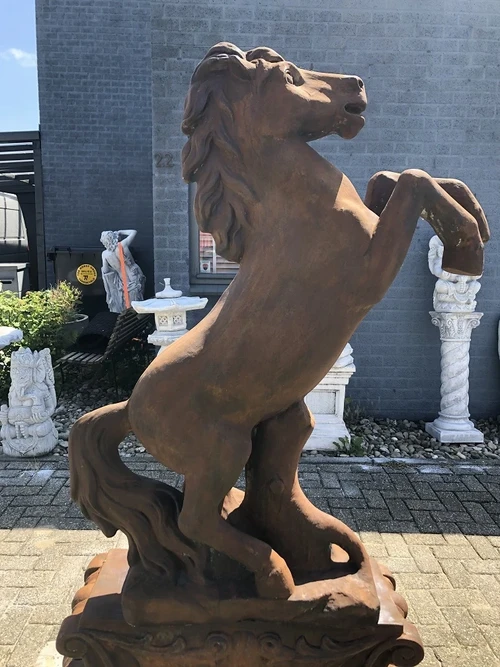 Rearing Horse on Plinth XXL - 180 cm - Oxide-Finish Stone