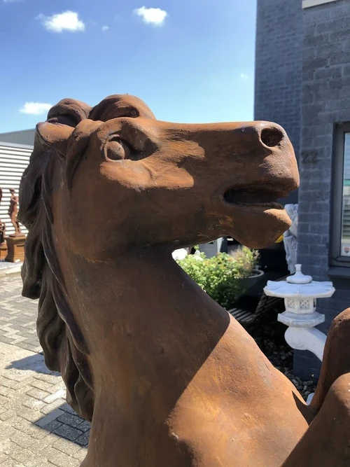 Rearing Horse on Plinth XXL - 180 cm - Oxide-Finish Stone