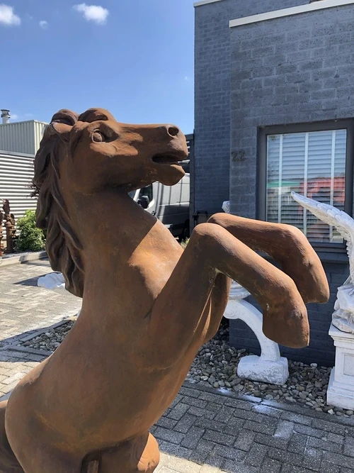 Rearing Horse on Plinth XXL - 180 cm - Oxide-Finish Stone