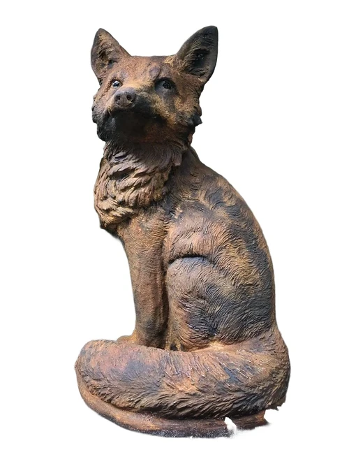 Vos,  stenen beeld,  vos dierfiguren, vos tuinbeelden., steen oxid