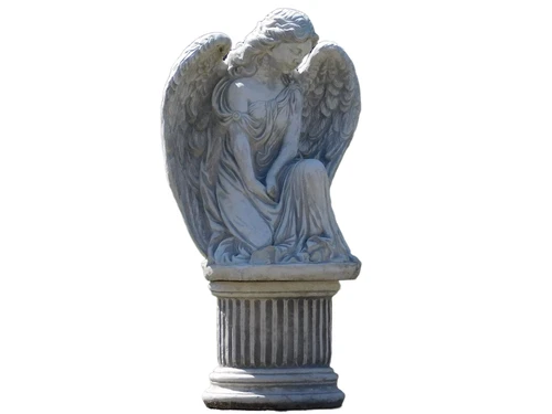 Statue Angel on Round Pedestal - 73 cm - Stone