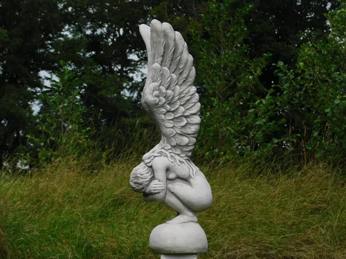Kneeling Angel on Pedestal - 167 cm - Stone