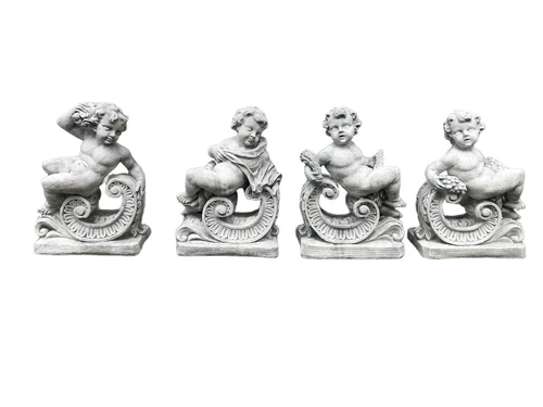 Four-year times depicted by reclining angels, cherubs, full of cast stone.