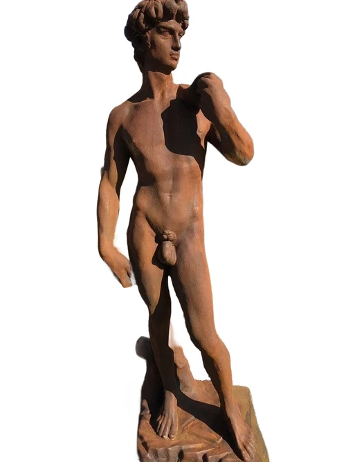 Groot beeld vol steen van de Bijbelse figuur David, oxid.