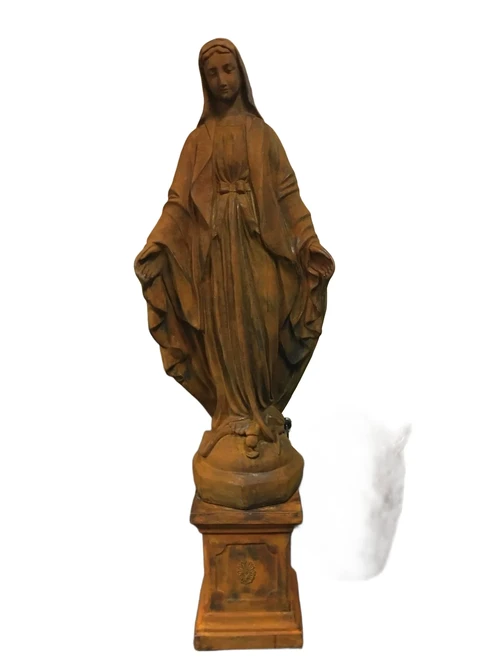 Moeder Maria / Mother Mary, groot vol stenen oxid beeld op sokkel, PRACHTIG.