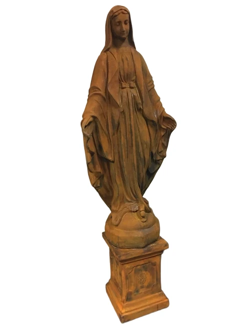 Moeder Maria / Mother Mary, groot vol stenen oxid beeld op sokkel, PRACHTIG.