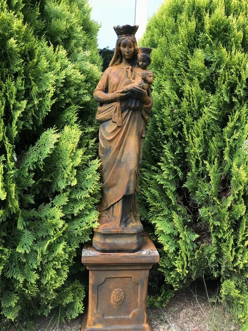 Prachtig Mariabeeld - kind, super mooi vol stenen beeld op sokkel in oxide.