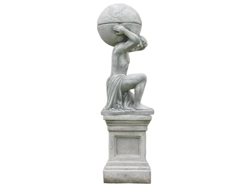Statue Atlas with Bulb + Flowerpot on Pedestal - 170 cm - Stone